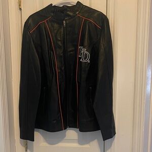 Harley-Davidson Black Leather Jacket with Orange Accents